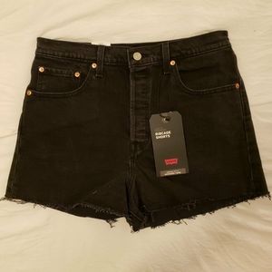 Levi's black high rise ribcage shorts
